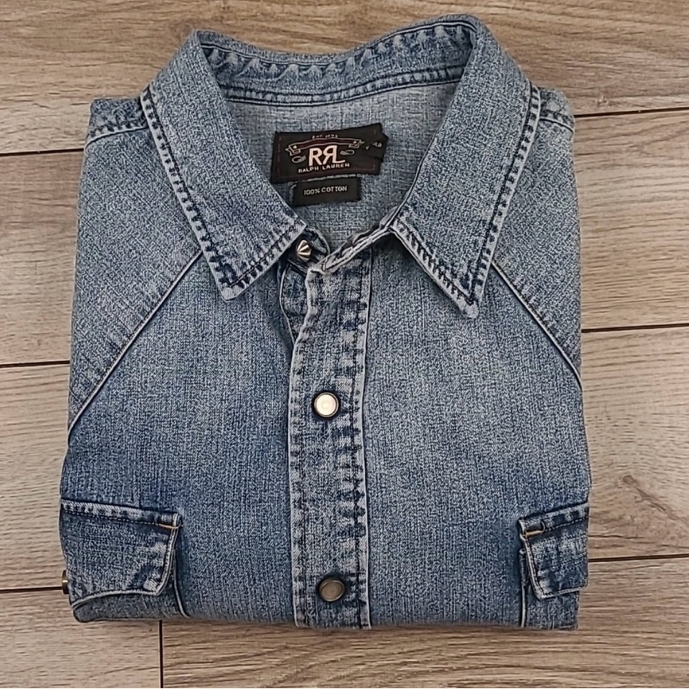 COPY - Ralph Lauren Double RL distressed Denim cotton Large slim fit shirt.